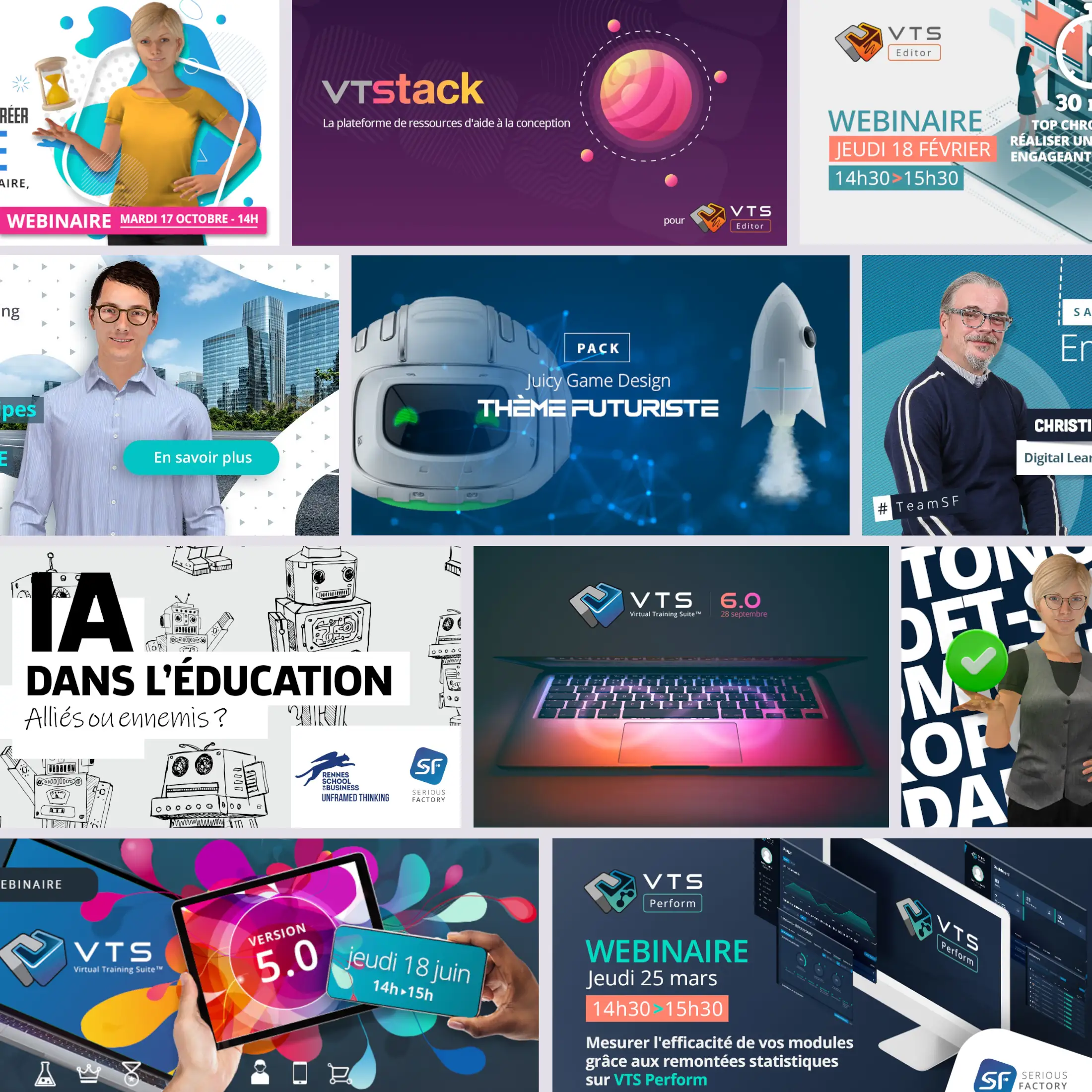 Ensemble de visuels et bannières web réalisés pour Serious Factory